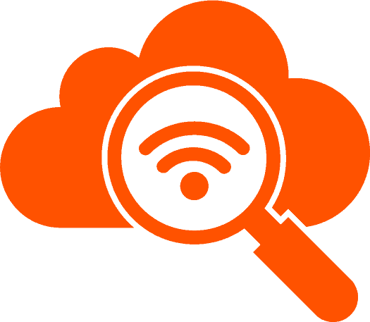 Cloud and magnifying glass icon